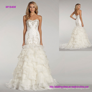 Ivory Fit and Flare Beaded Elongated Bodice Wedding Dress with Beaded Textured Organza Skirt